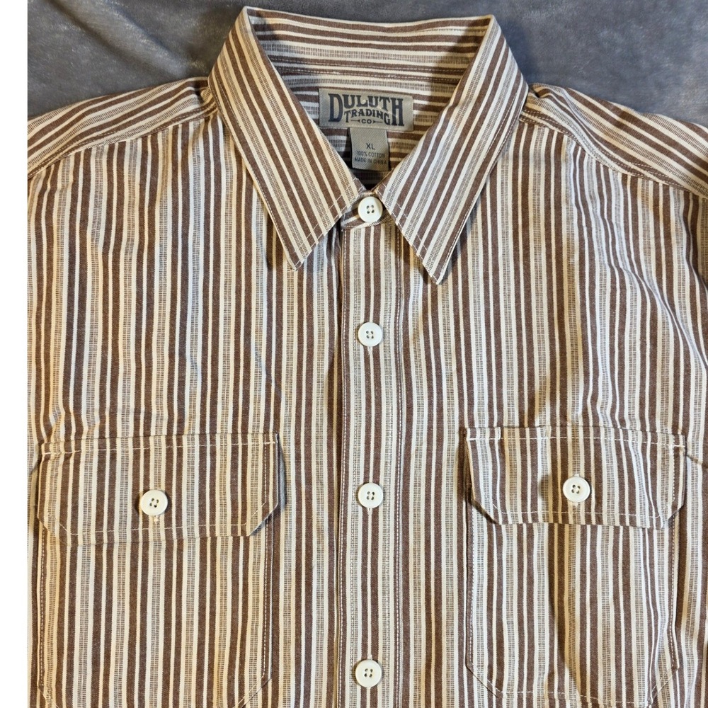 Duluth Trading Co Button Up Canvas Work Shirt Mens XL Striped Gusseted Underarm